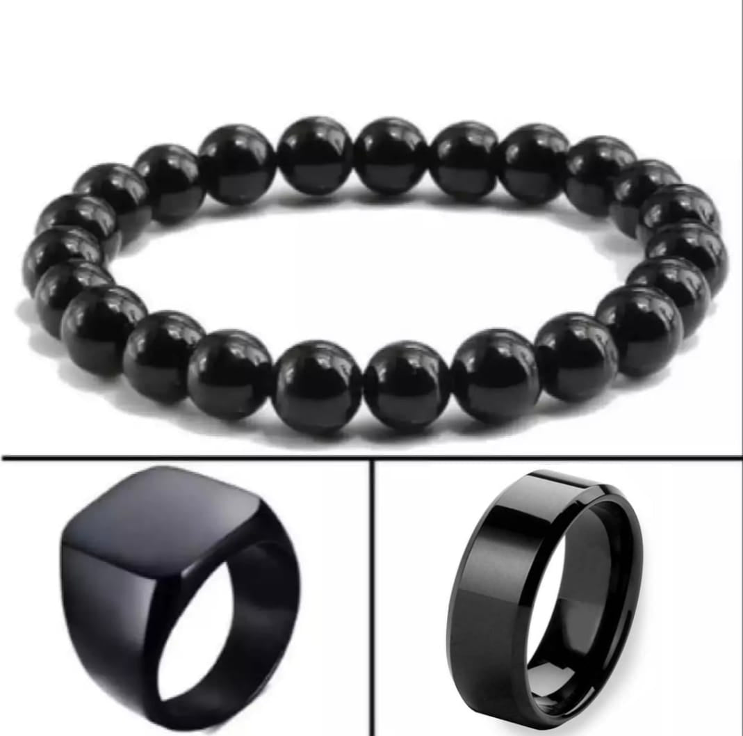 Black Combo Deal 3 In 1 Big Bracelet 1 Ring & 1 Black Chala For Men & Boys